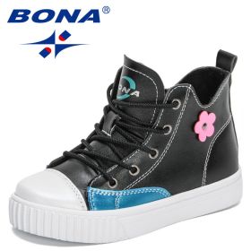 BONA New Designers Children's Sneakers High Top Basketball Sports Shoes Child High Quality Running Shoes Kids Walking Footwear (Color: Black emerald green, size: 5.5)