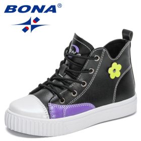 BONA New Designers Children's Sneakers High Top Basketball Sports Shoes Child High Quality Running Shoes Kids Walking Footwear (Color: Black purple, size: 3.5)