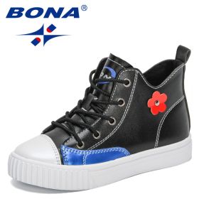 BONA New Designers Children's Sneakers High Top Basketball Sports Shoes Child High Quality Running Shoes Kids Walking Footwear (Color: Black royal blue, size: 4.5)