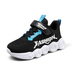 New Children's Flying Mesh Surface Breathable Sports Running Shoes Leisure Fashion Boys' Lightweight Tennis Training Sneakers (Color: Black, size: 35)