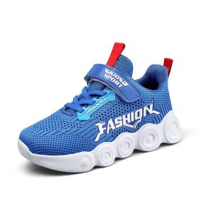 New Children's Flying Mesh Surface Breathable Sports Running Shoes Leisure Fashion Boys' Lightweight Tennis Training Sneakers (Color: Blue, size: 34)