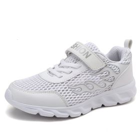 Kids Running Shoes Boys Sneakers Breathable Air Mesh Anti-Slippery Comfortable Casual Footwear Child Light Sport Shoe Size 31-40 (Color: white hollow upper, size: 5.5)