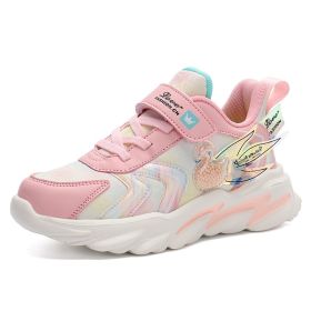 Kids Sneakers Lightweight Girls Running Sport Shoes For Girls Leather Tenis Casual Walking Shoes 3D Decoration Sports Shoes (Color: Pink, size: 26)