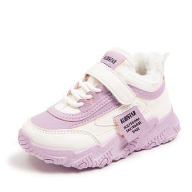 Kids Snow Sneakers 2022 Winter Popular Plush Girls' Shoes Children's Leisure Outdoor Cold Proof And Warm Sports Running Shoes (Color: Purple, size: 32)