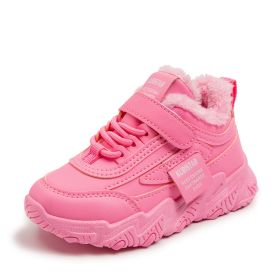 Kids Snow Sneakers 2022 Winter Popular Plush Girls' Shoes Children's Leisure Outdoor Cold Proof And Warm Sports Running Shoes (Color: Rose Red, size: 32)