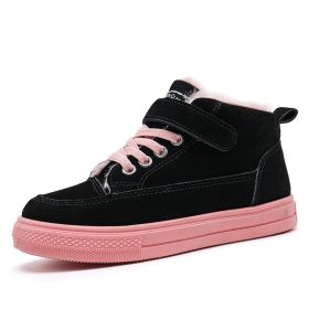 Children's Shoes Winter Cotton Board Shoes Kids Plus Velvet Keep Warm Cotton Shoes Casual Sneakers Running Sports Shoes For Girl (Color: Black, size: 32)