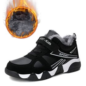 Kid Sneakers Outdoor Boots Plus Warm Fur Running Shoes Kids Waterproof Walking Children Hiking Sport Shoes Winter Shoes For Boys (Color: Black kids  shoes, size: 3)