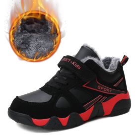 Kid Sneakers Outdoor Boots Plus Warm Fur Running Shoes Kids Waterproof Walking Children Hiking Sport Shoes Winter Shoes For Boys (Color: Red kids shoes, size: 2.5)