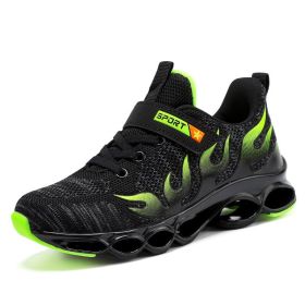 Children Outdoor Sport Shoes Breathable Mesh Anti-slip Running Shoes Boys Casual Comfortable Wear-resistant Flat Sneakers (Color: green sport shoes, size: 36)