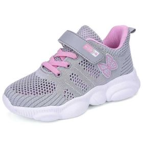 Grey Kids Running Shoes Summer Hollow Sneakers Breathable Mesh Sport Shoes Children Butterfly Pattern Footwear Chaussure Enfant (Color: grey fashion shoes, size: 5.5)