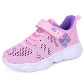 Grey Kids Running Shoes Summer Hollow Sneakers Breathable Mesh Sport Shoes Children Butterfly Pattern Footwear Chaussure Enfant (Color: pink fashion shoes, size: 5.5)