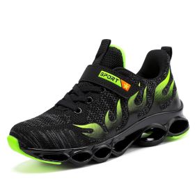 Children Outdoor Sport Shoes Breathable Mesh Anti-slip Running Shoes Boys Casual Comfortable Wear-resistant Flat Sneakers (Color: green sport shoes, size: 35)