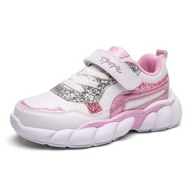 Fashion Kids Sneakers Girls Running Shoes Breathable Hollow Net Sport Shoes Slip-on Children Casual Shoes Light Tenis Infantil (Color: pink shoes 28-37, size: 12.5)