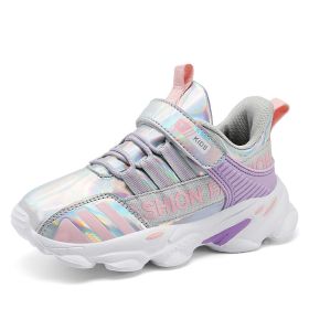 Kids Sport Shoes Running Shoes Girls Sneakers Tenis Infantil Pink Breathable Antislip Shoes Comfortable Kids Shoes For Girl (Color: Silver, size: 32)