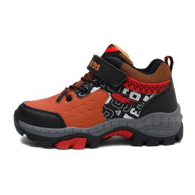 FLARUT Kids Winter Hiking Shoes Boys Waterproof Warm Thin Cotton Shoes Soft Non-slip Outdoor Sport Running Shoes Autumn Winter (Color: orange snow boot boy, size: 7)