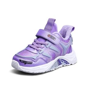 Winter Warm Plush Soft Children's Sneakers Girls Fashion Casual Outdoor Non-slip Running Shoes Girls Flat Tennis Sports Footwear (Color: Purple, size: 32)