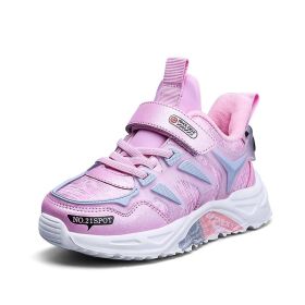 Winter Warm Plush Soft Children's Sneakers Girls Fashion Casual Outdoor Non-slip Running Shoes Girls Flat Tennis Sports Footwear (Color: Pink, size: 31)