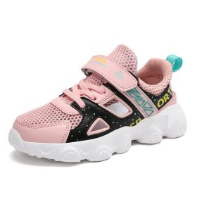 Children's New Hollow Frame Sandals Summer Outdoor Breathable Anti-Slip Running Sports Shoes Girls Casual Soft Flat Sneakers (Color: Pink, size: 29)