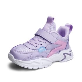 Spring New Children Mesh Breathable Sports Shoes Fashion Outdoor Light Jogging Sneakers Boys Girls Soft Anti-Slip Running Shoes (Color: Purple, size: 36)