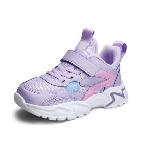 Spring New Children Mesh Breathable Sports Shoes Fashion Outdoor Light Jogging Sneakers Boys Girls Soft Anti-Slip Running Shoes (Color: Purple, size: 33)