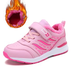 Winter Children Shoes Kids Sneakers Running Shoes Waterproof Non-slip Fur Warm Trainers Sport Shoes Pink Girls Chaussure Enfant (Color: pink size 28-38, size: 5.5)