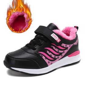 Winter Children Shoes Kids Sneakers Running Shoes Waterproof Non-slip Fur Warm Trainers Sport Shoes Pink Girls Chaussure Enfant (Color: black size 28-38, size: 4.5)