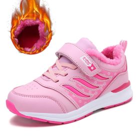 Winter Children Shoes Kids Sneakers Running Shoes Waterproof Non-slip Fur Warm Trainers Sport Shoes Pink Girls Chaussure Enfant (Color: pink size 28-38, size: 2.5)