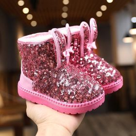 Winter Kids Boots for Girls Snow Boots Children Hiking Shoes Warm Plush Kids Pink Snow Boots Girls Rain Boots Running Shoes (Color: Pink, size: 24)