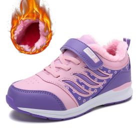 Winter Children Shoes Kids Sneakers Running Shoes Waterproof Non-slip Fur Warm Trainers Sport Shoes Pink Girls Chaussure Enfant (Color: purple size 28-38, size: 4)