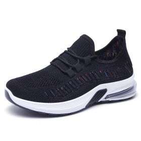 Fashion Sneakers Women 2022 Summer Breathable Mesh Fabric Shoes Woman Flat Shoes Casual Lace Up Running Shoes Female Trainers (Color: Black, size: 10)