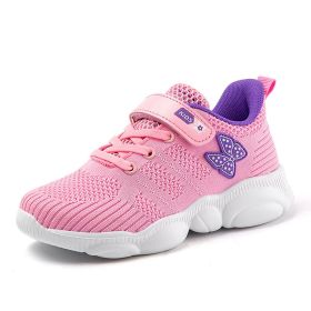 Children Sports Tennis Shoes Kids Beautiful Sneakers Girls Shoes Butterfly Pattern Princess Shoes Girls Cute Running Trainers (Color: Pink, size: 11)