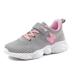 Children Sports Tennis Shoes Kids Beautiful Sneakers Girls Shoes Butterfly Pattern Princess Shoes Girls Cute Running Trainers (Color: GRAY, size: 3)