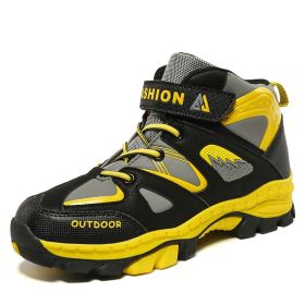 Kids Hiking Shoes Sport Shoes For Boys Teenagers Antiskid Running Shoes Walking Mountain Climbing Footwear Basket Flats Sneakers (Color: YELLOW, size: 4)