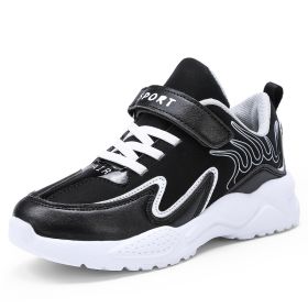 Size 29-36 Kids Running Shoes Boys Sneakers Breathable Leather Anti-Slippery Comfortable Casual Footwear Child Light Sport Shoe (Color: Black, size: 2.5)