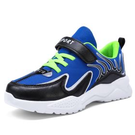 Size 29-36 Kids Running Shoes Boys Sneakers Breathable Leather Anti-Slippery Comfortable Casual Footwear Child Light Sport Shoe (Color: Blue, size: 2.5)