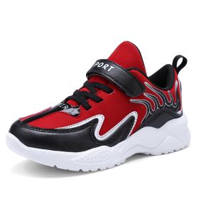 Size 29-36 Kids Running Shoes Boys Sneakers Breathable Leather Anti-Slippery Comfortable Casual Footwear Child Light Sport Shoe (Color: Red, size: 1.5)