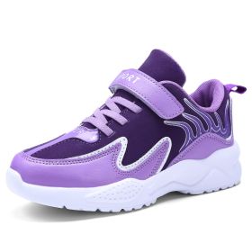 Size 29-36 Kids Running Shoes Boys Sneakers Breathable Leather Anti-Slippery Comfortable Casual Footwear Child Light Sport Shoe (Color: Purple, size: 12.5)