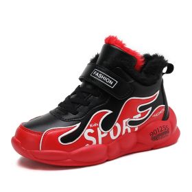 2022 Kids Running Shoes For Boys Leather Big Children Sneakers Winter Shoes Outdoor Warm Plus Fur Shoes Kids Light Tenis Shoes (Color: Red Sneakers, size: 1.5)