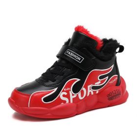 2022 Kids Running Shoes For Boys Leather Big Children Sneakers Winter Shoes Outdoor Warm Plus Fur Shoes Kids Light Tenis Shoes (Color: Red Sneakers, size: 4)