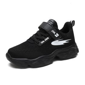 New Children Sneakers Velcro Mesh Casual Sport Shoes Boys Basket Shoes Breathable Non-slip Trend Style Kids School Running Shoes (Color: black boys shoes, size: 13)