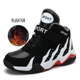 Waterproof Kids Sport Shoes High Top Boys Basketball Shoes Spring Autumn Leather Running Shoes Non-slip Sneakers Tenis Infantil (Color: white shoes with fur, size: 4.5)