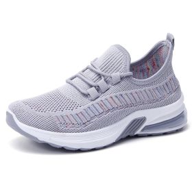 Fashion Sneakers Women 2022 Summer Breathable Mesh Fabric Shoes Woman Flat Shoes Casual Lace Up Running Shoes Female Trainers (Color: GRAY, size: 5)