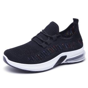 Fashion Sneakers Women 2022 Summer Breathable Mesh Fabric Shoes Woman Flat Shoes Casual Lace Up Running Shoes Female Trainers (Color: Black, size: 7)