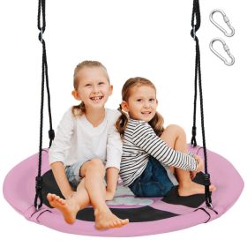 40 Inches Saucer Tree Swing Round with Adjustable Ropes and Carabiners (Color: Pink)